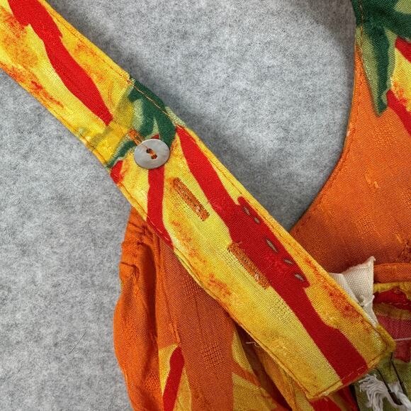 Haute Hippie Tropical Leaf Print Crop Top Womens M Orange Button Back Tie Waist - Picture 5 of 8